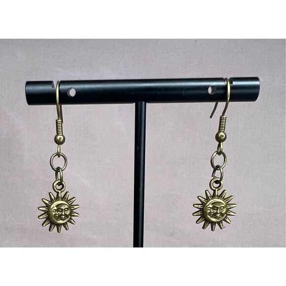 Handmade Dangly Bronze Sun and Moon Earrings - Picture 2 of 3